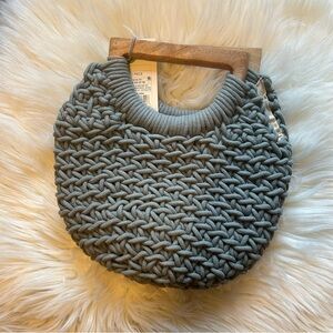 A New Day Pale Blue Woven Rope Clutch Purse with Wood Handles